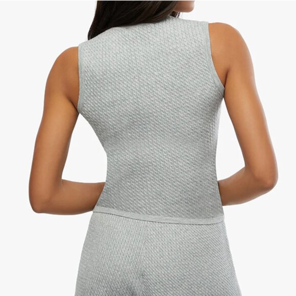 WeWoreWhat Heather Cable Knit Snap Front Rib Fitted Henley Muscle Tank Top Shirt - Picture 4 of 7